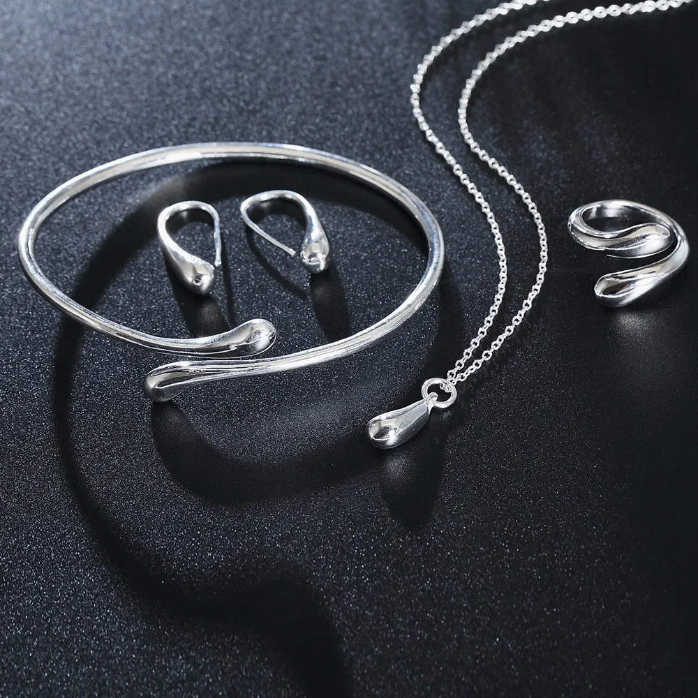 

925 Sterling Silver Necklace Bracelet Earrings Ring Jewelry Set for Women's Birthday Gift