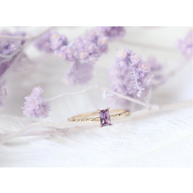 Квадратные милые кольца для женщин и девочек фиолетовые циркониевые Кристальные