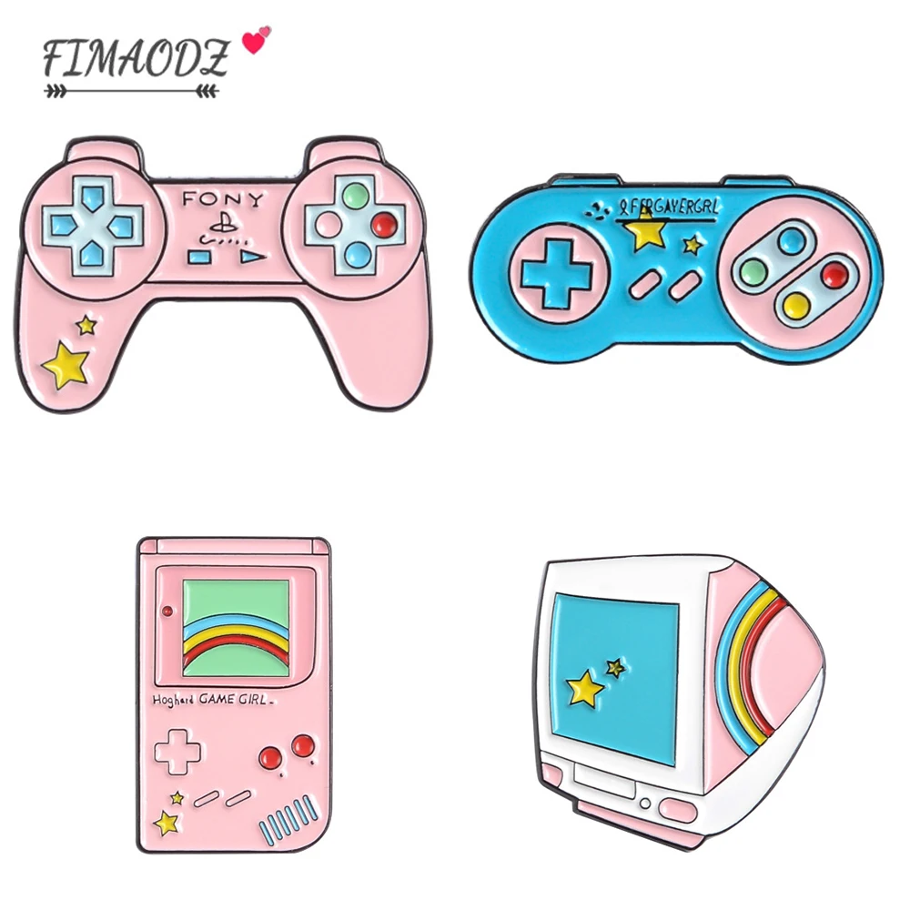 FIMAODZ Cartoon Game Console Brooch Creative Pink Cute Gamepad TV Makeup Mirror Enamel Pins Jewelry For Men Girls Party Gift | Украшения и