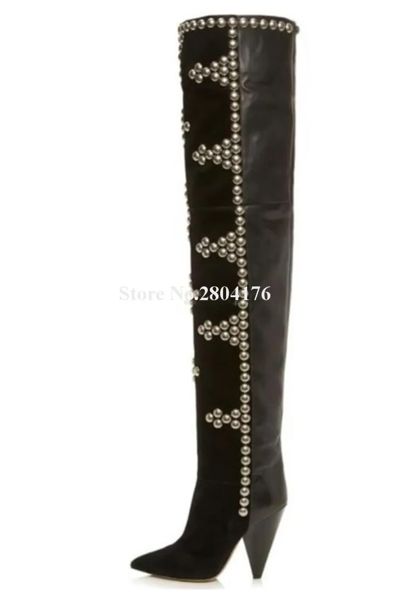 Сапоги выше колена с заостренным носком на каблуке-шпильке