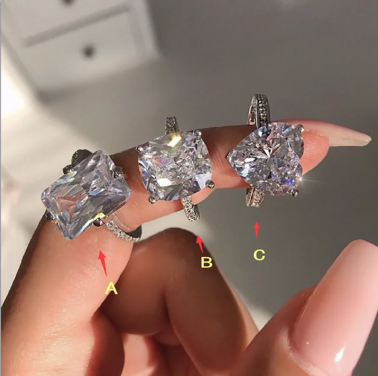 Роскошная Серебряная Подушка 925 пробы 4 карата кольца с бриллиантами обручальные