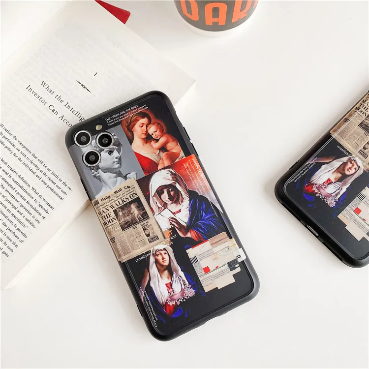 

Retro news sculpture virgin mary art Case For iPhone 11 Pro Max case Cute Silicone cover for iPhone XR X XS 7 8 Plus 7Plus case