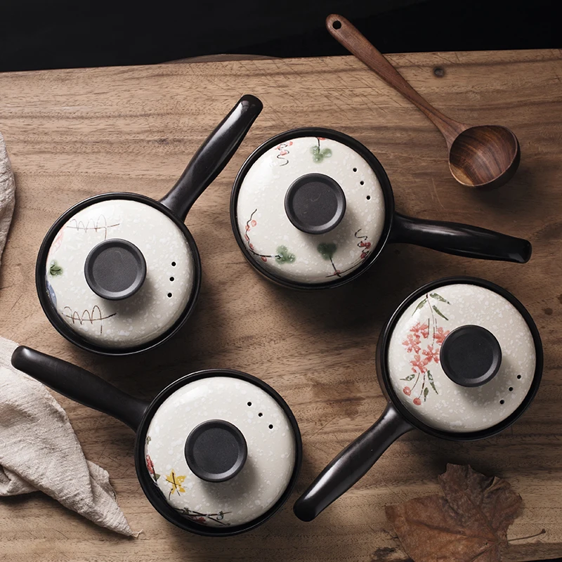 

Japanese style breeze mini ceramic pot hot milk porridge noodles baby small single handle casserole stew soup saucepan pan