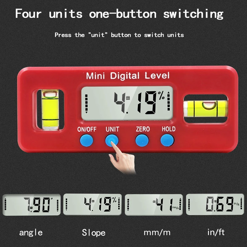

Red Precision Digital Protractor Inclinometer Water Proof Level Box Digital Angle Finder Bevel with Magnetic Base