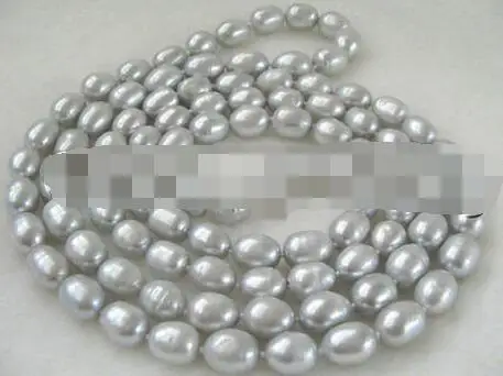 

P2511-50" Long 9-10mm natural gray rice shape freshwater pearl necklace