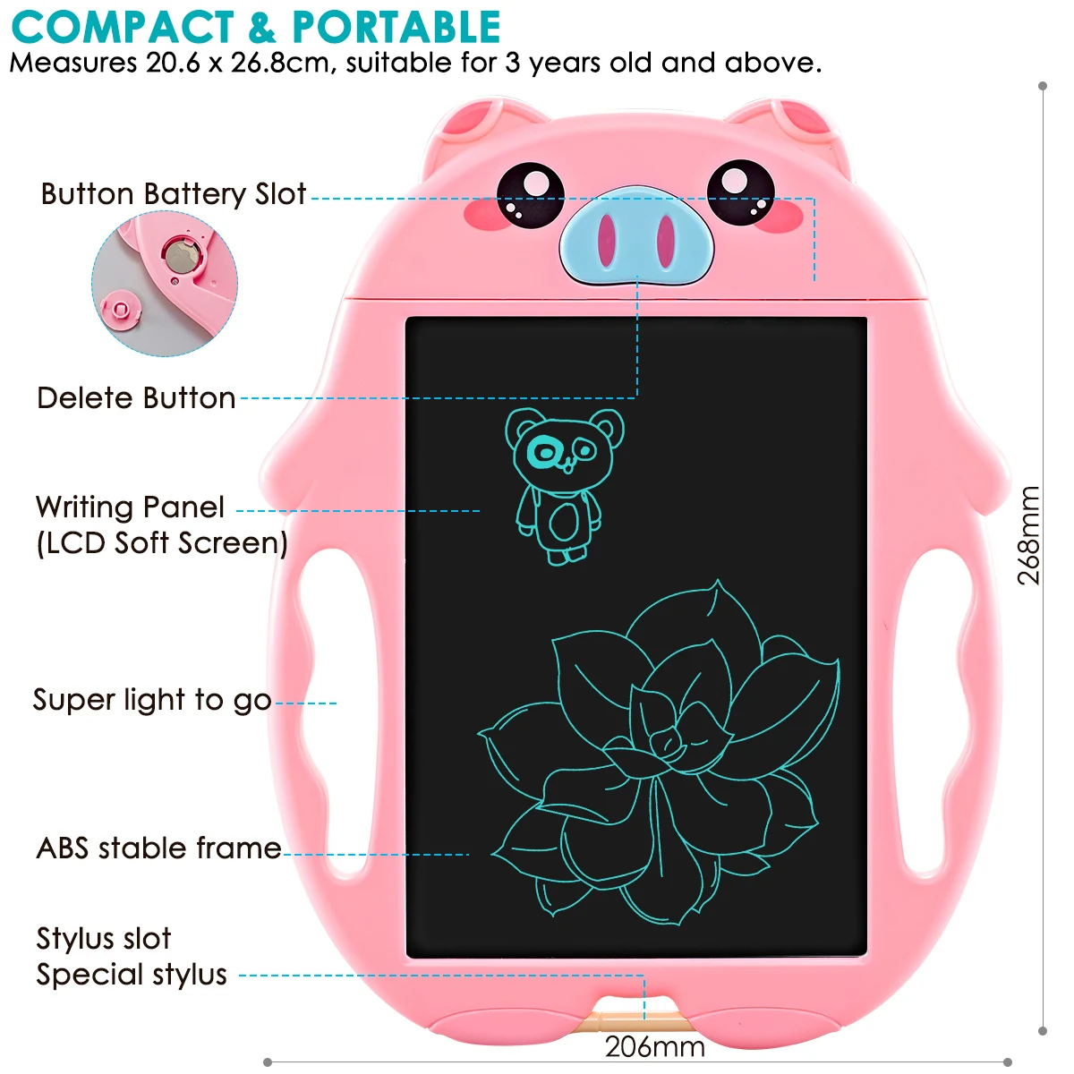 9 дюймов детская игрушка мультяшная свинка Электронная ЖК-доска для рисования