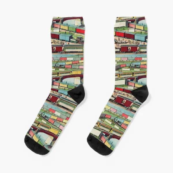 

Antique Train Crew Socks Black Best Ankle Mens Knee High Women