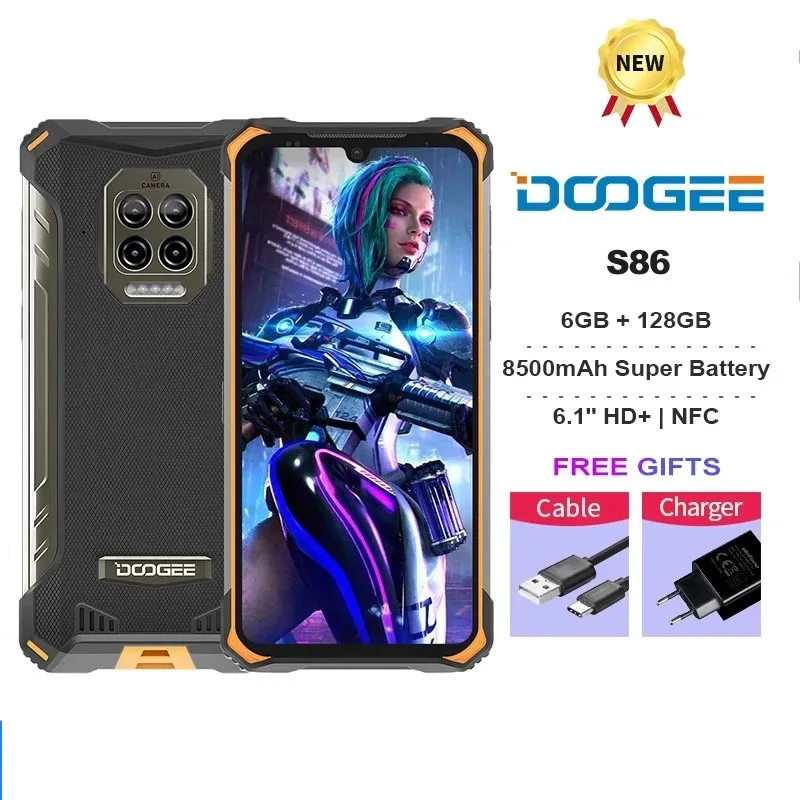 DOOGEE S86 IP68/IP69K Mobile Phone 6GB+128GB 8500mAh 6.1inch Super Battery Smartphone NFC Android10 Octa Core Cellphone