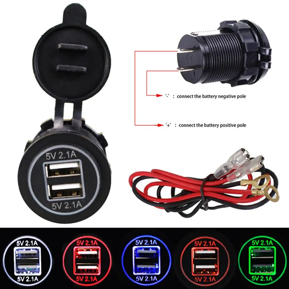 

5V 2.1A Dual USB Ports LED Display Car Motorcycle Phone Charger Socket Adapter