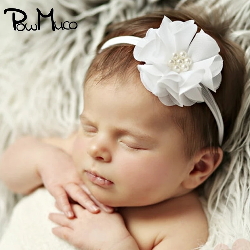 

Powmuco Hand Sewing Beads Flower Elastic Hairband Baby Girls Solid Color Floral Nylon Headband Infant Headwear Photography Props