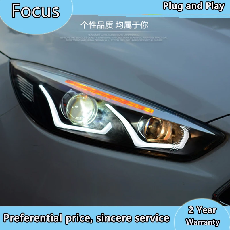 Funda de faro delantero de estilo de coche para Ford Focus 2015-2018, faros LED DRL, lente de doble haz, bi-xenon HID, accesorios de coche