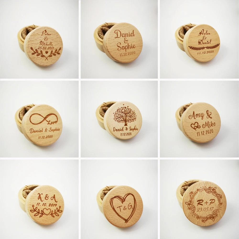 Personalized Name Date Rustic Wedding Wooden Ring Box Holder Custom Valentine Engagement Anniversary Bearer | Дом и сад