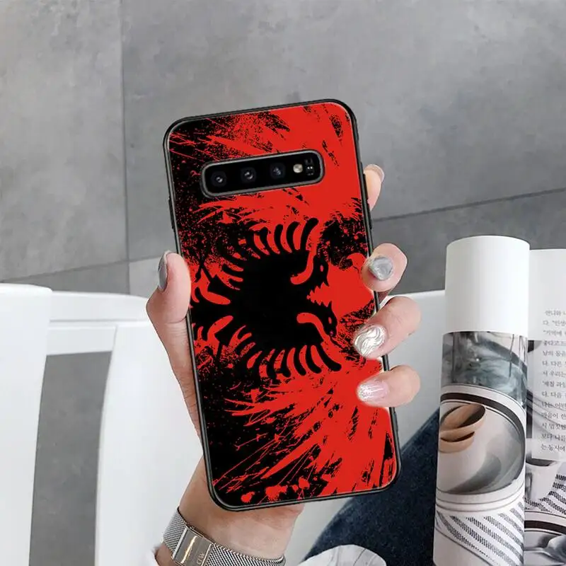 

Albania flag Two head eagle red black Phone Case For Samsung Galaxy S5 S6 S7 S8 S9 S10 S10e S20 edge plus lite