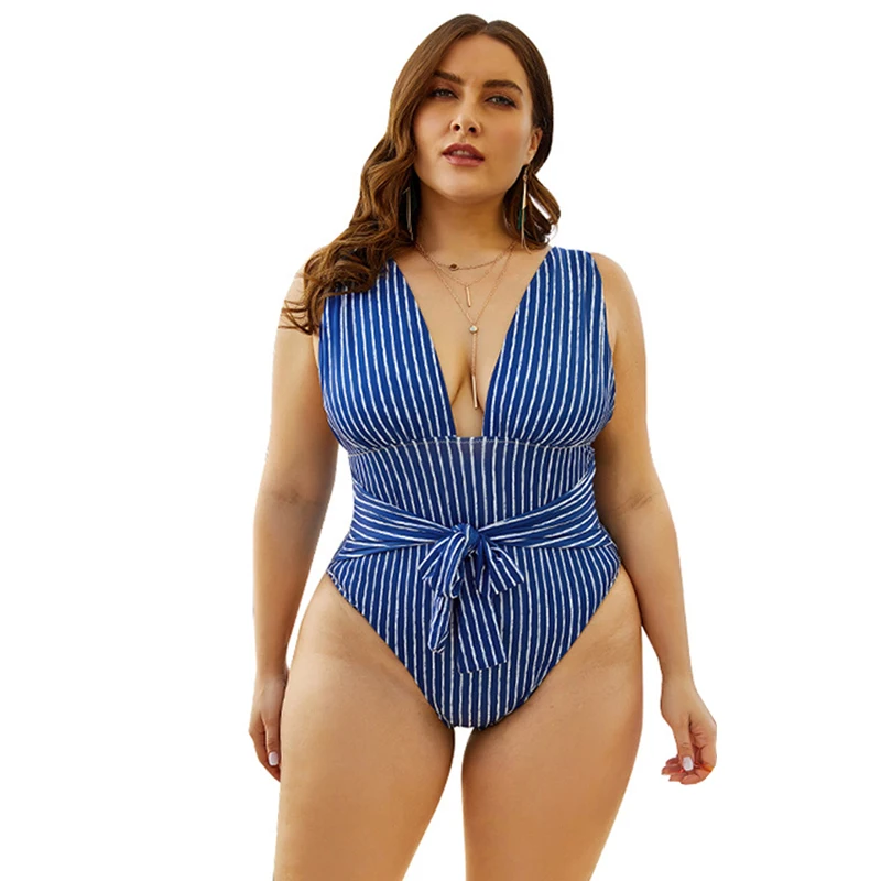 

5XL Striped Bikini Women Push Up Padded High Waist Swimsuit Brazilian Bathers Bathing Suit One-piece Swimsuit Deep V Sexy Bikini