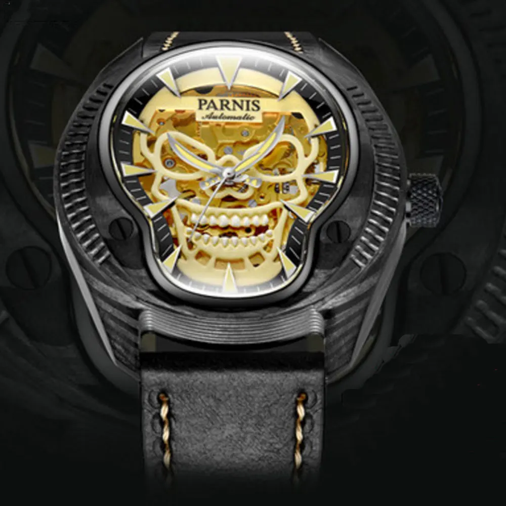 Роскошный бренд parnis Commander Series светящийся Мужской стальной Чехол кожаный ремешок