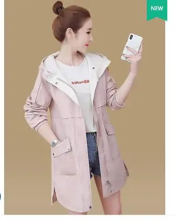 Pink Новинка, женский плащ, Весенняя осенняя одежда, тонкая ветровка, пальто, Женский студенческий Тренч, пальто большого размера с капюшоном, женские пальто - Цвет: Pink