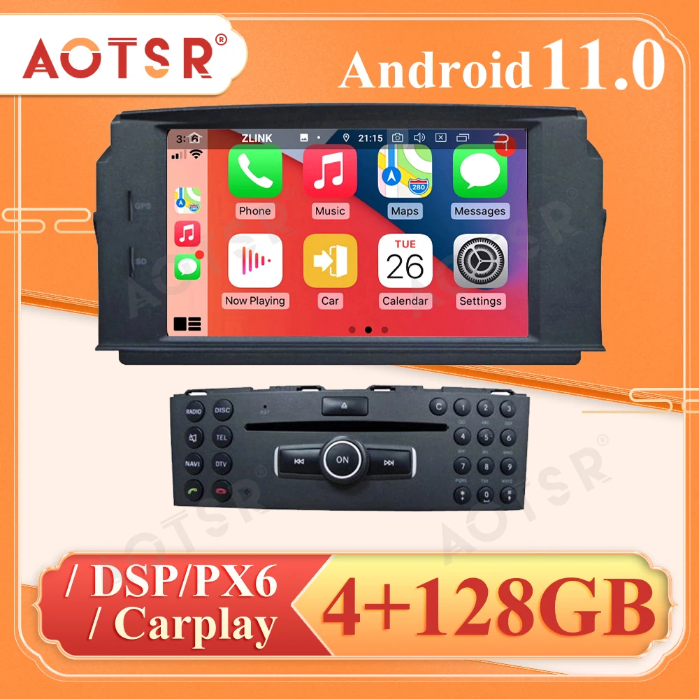 

Автомобильное стерео устройство PX6, Android 11, 4G + 128 ГБ, CarPlay, для MERCEDES BENZ C Class C180, C200, C230, GPS, Navi