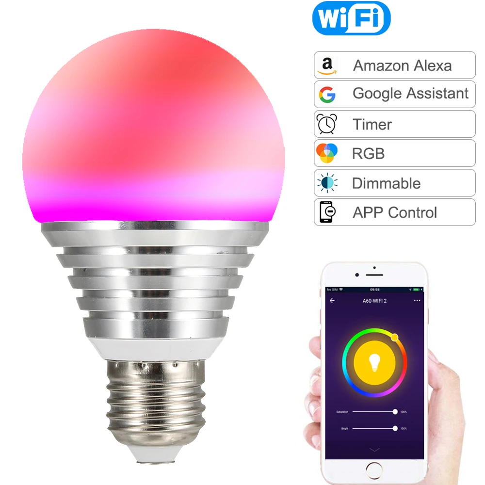 

10W LED Light lamp Dimmable WIFI bulb AC 220V 120V Smart WIFI Light Work With Google Home LED Bombilla Ampoule E27 E14 B22 E26