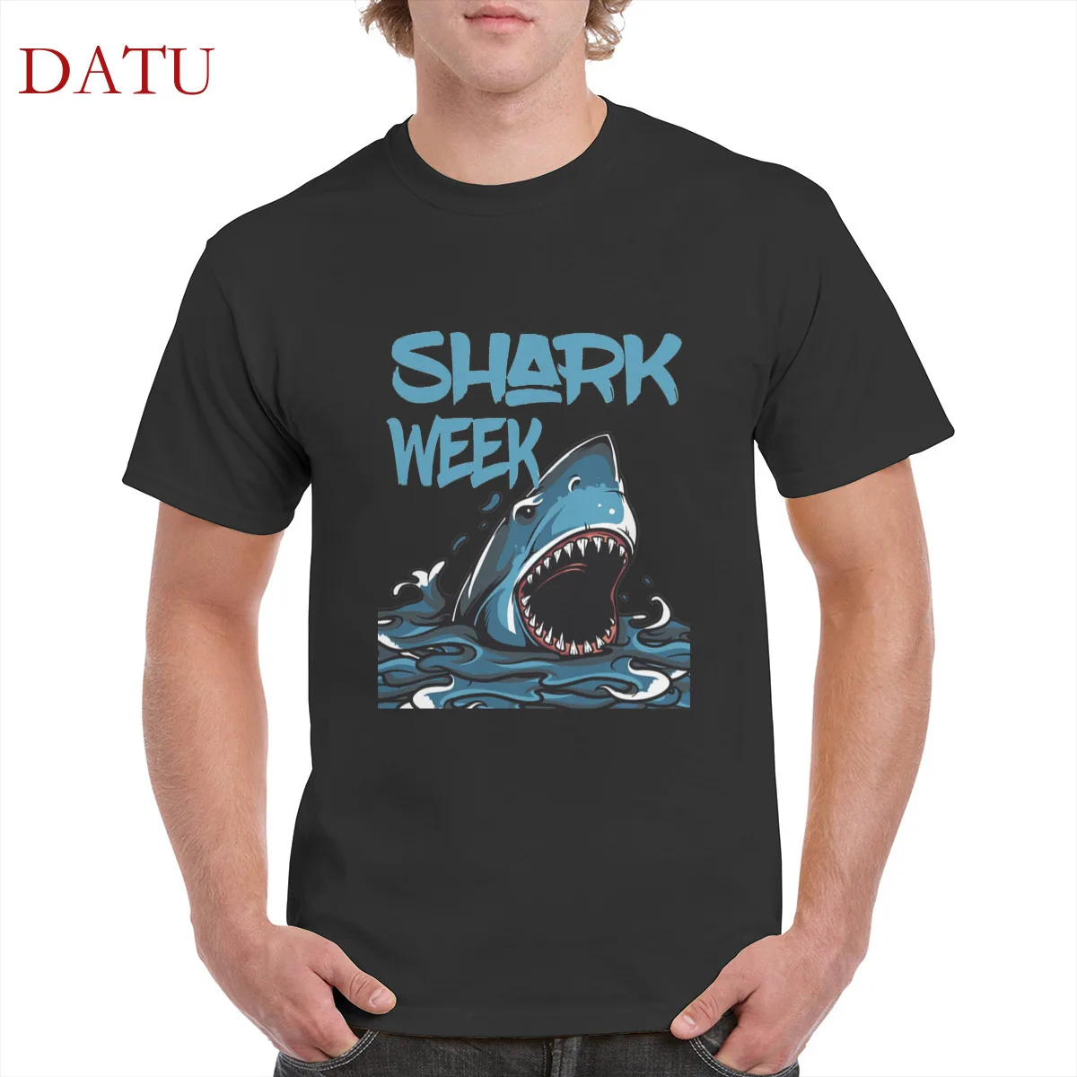 

Shark week printing t shirt 100% cotton funny shark wave graphic design tshirt gothic punk tops oversized men/women's T-Shirts