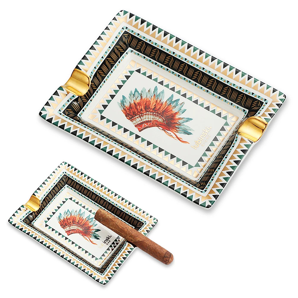 

LUBINSKI Retro Portable Ashtrays Home Luxury Tobacco 2 Rest Holder Cigar Ash Tray Outdoor Ceramic Cigar Ashtray Gadgets