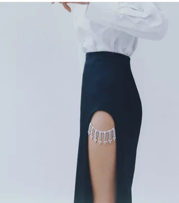 Женские Сексуальные вечерние Ки с разрезом асимметричная юбка Стразы бахромой