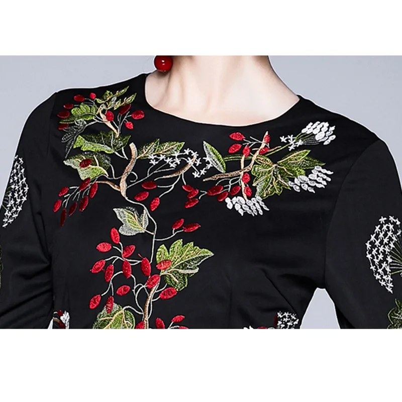 

Willstgae Little black dress women Floral embroidery big trumpet sleeve dresses Elegant Flare Sleeve Party Vestidos 2019 Winter