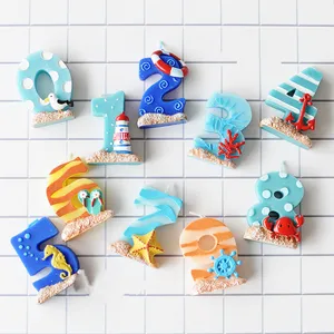 Свеча ко дню рождения в морском средиземноморском стиле, свечи в форме цифр для торта, десерта, детского праздника, товары для праздников, 1, 2, 3, 4, 5, 6, 7, 8, 9, 0