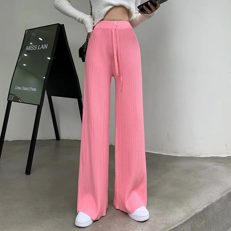 

Осенне-зимние плотные полосатые брюки с широкими штанинами 2020, свободные облегающие повседневные брюки с высокой талией, корейская мода дл...