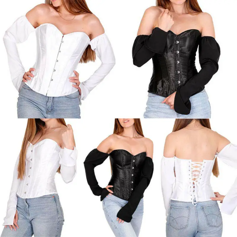 Стимпанк Готическая блузка с рюшами винтажная мода женская плеча длинным