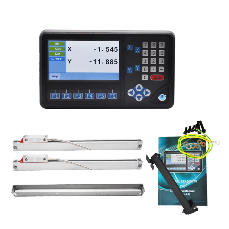 

Ditron 2 Axis DRO Digital Readout with Large LCD Screen 2PCS Linear Glass Scale/Linear Encoder for Lathe / Milling Machine