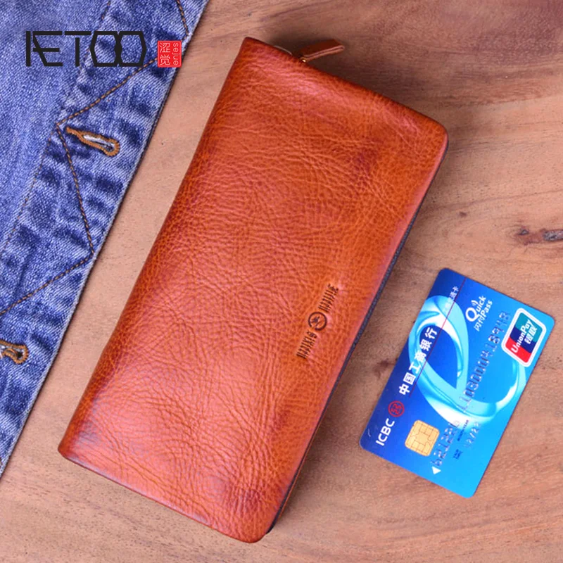 Оригинальный мужской бумажник AETOO из натуральной кожи ручной работы мягкий с