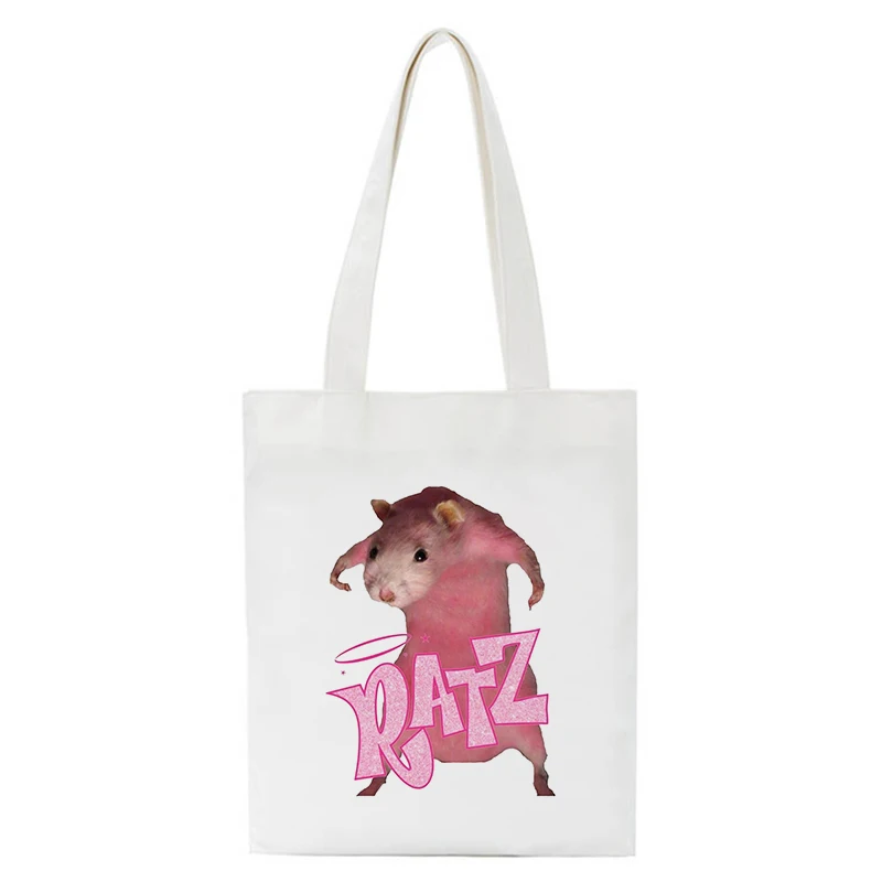 

Kawaii Mouse Ratz Letter Print Tote Bag Manga Shopper Bags Handbags Shoulder Bags Canvas Bag Casual Shopping Girls Women Elegant