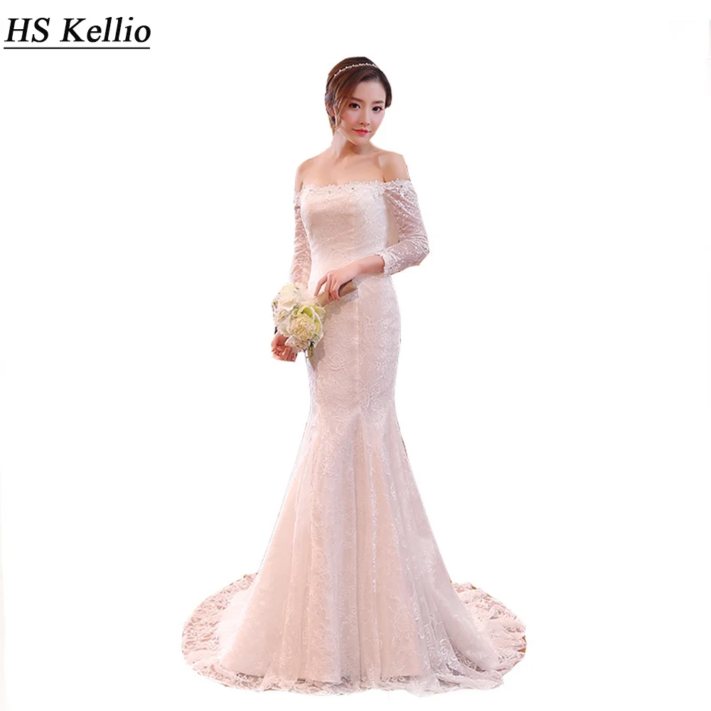 HS Kellio свадебное платье Русалочка 3/4 рукав белый Труба Кружева Свадебные платья