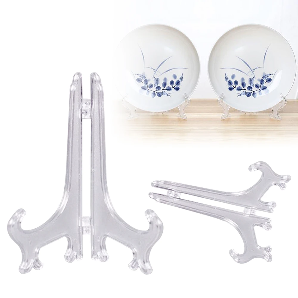 Plastic Display Plate Stand Easel Frames Pictures Bowls Holder 12cm Clear