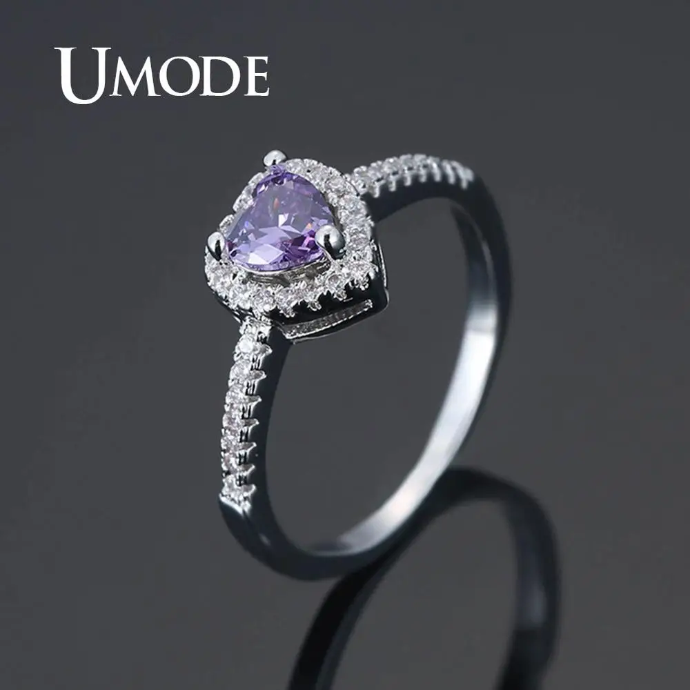 UMODE подлинные трендовые кольца с камнями в форме сердца для женщин и девочек, роскошные брендовые Свадебные Кольца для девушек, ювелирные изделия для помолвки, подарок UR0598