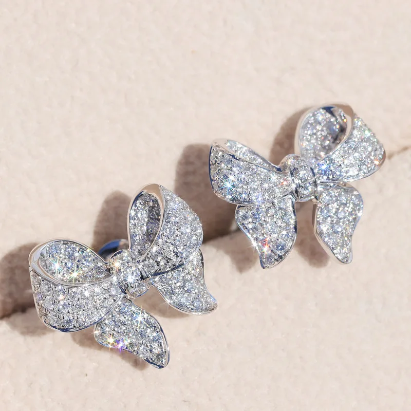 

Romantic Bowknot Women Stud Earrings Full Paved Shiny Crystal Zircon Delicate Girl Accessories Fashion Earrings Jewelry