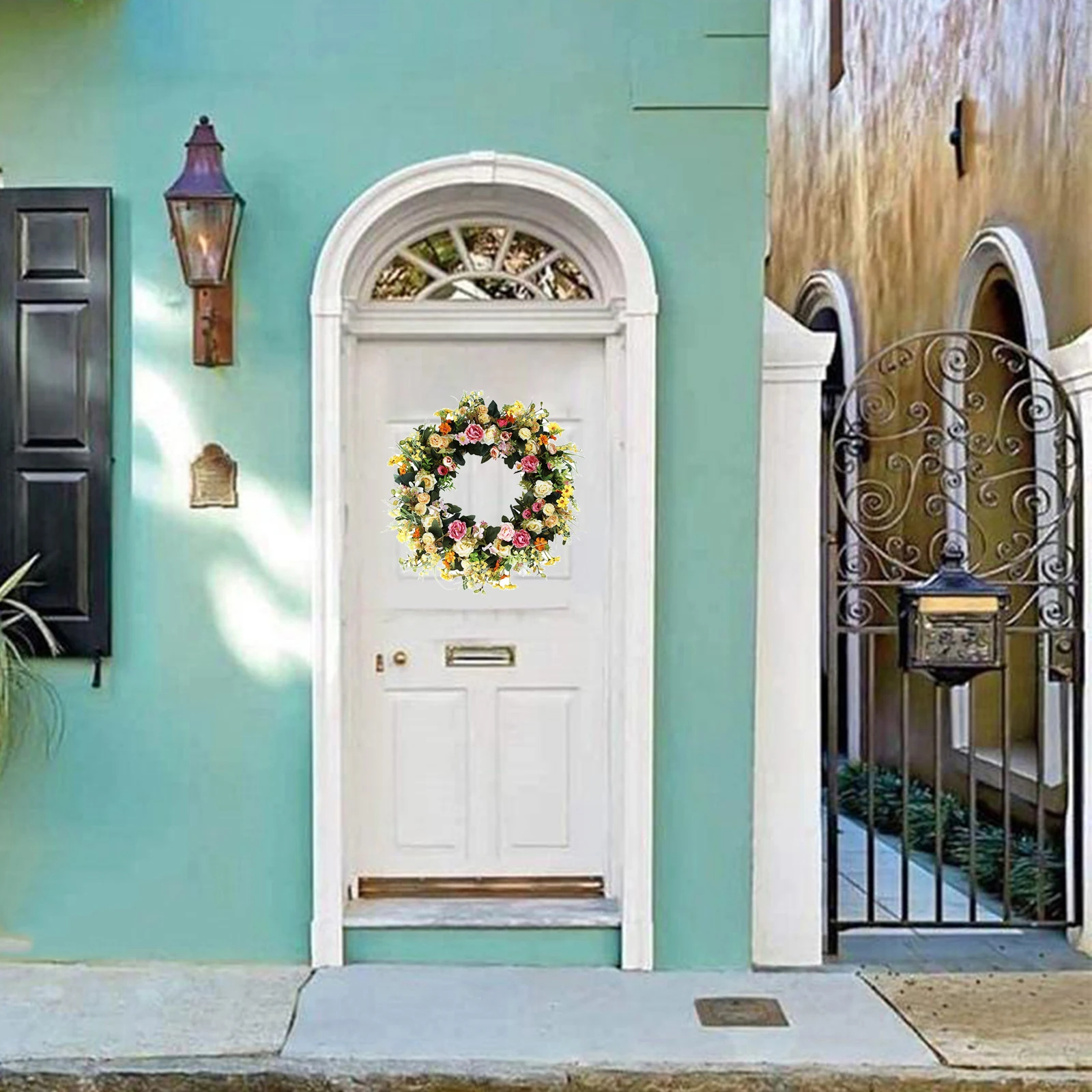 

Front Door Wreath Summer Round Blossom Carnation Silk Flowers Rattan Garland