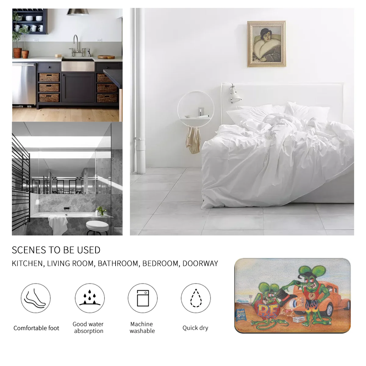 

Rat Fink Graphic Printed Flannel Room Bathroom Mat Doormat Size 40Cm By 60Cm Room Bedroom Home Decoration Free Shiping