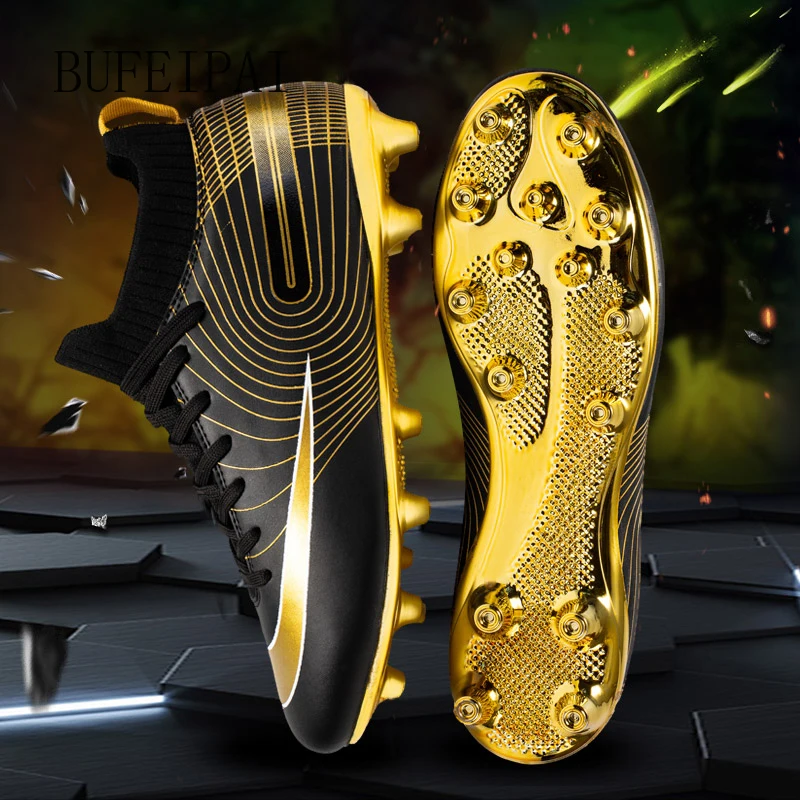 Jual Sepatu Sepak Bola Pria Emas Sepatu Sepak Bola Pergelangan Kaki Tinggi Sepatu Sepak Bola Pria Groud Lembut Sepatu Kaus Kaki Botas De Futbol Latihan Cleat 2020