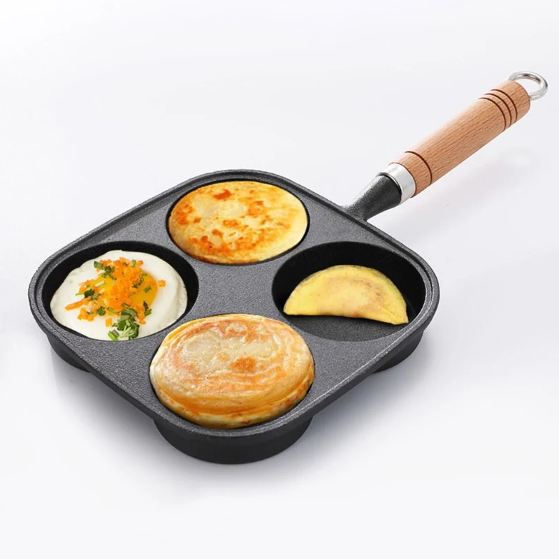 

4 Holes Omelet Pan Burger Eggs Ham PanCake Maker Frying Pans Non-stick Breakfast Cooking Pot with Shovel Brush