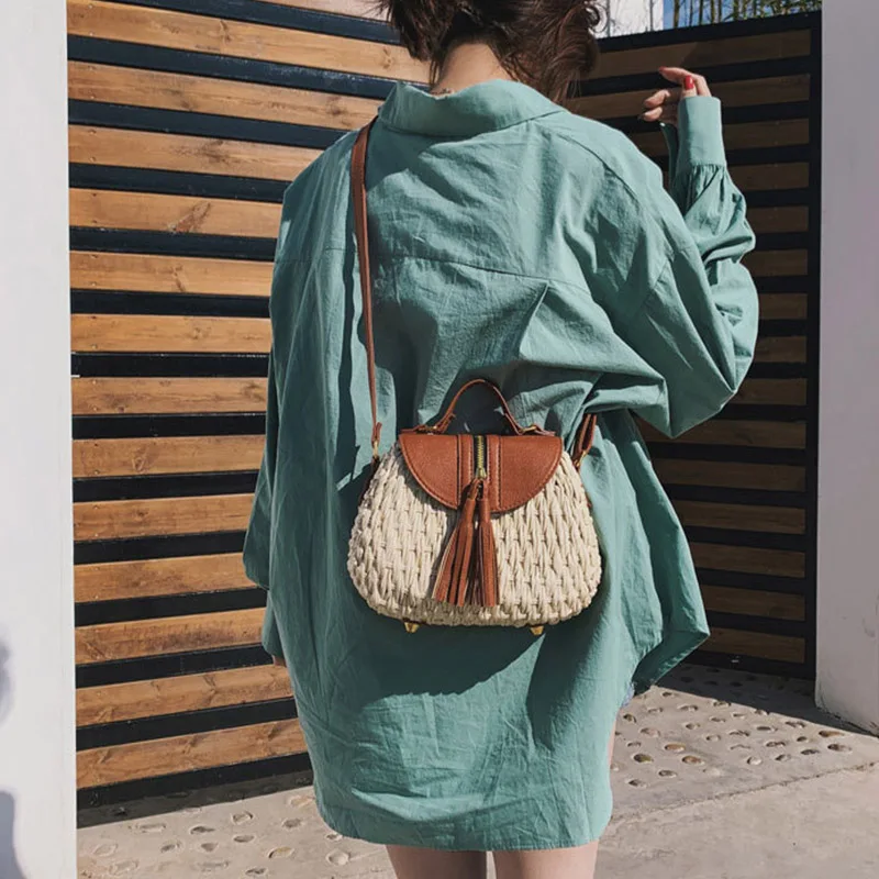 Женская Соломенная плетеная сумка-мессенджер летняя пляжная соломенная сумка