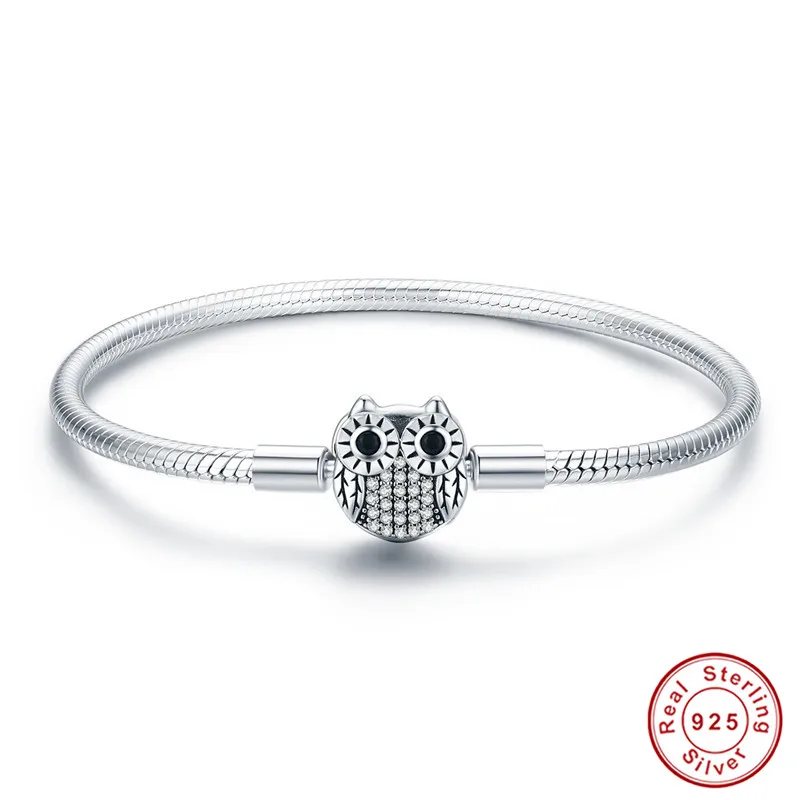 Fit Pan Подвески Серебро 925 CZ Сердце Дерево Луна Шарм браслет S925 Forever Love Собака Сова домашнее животное бусины браслеты для DIY ювелирных изделий - Окраска металла: bas1067