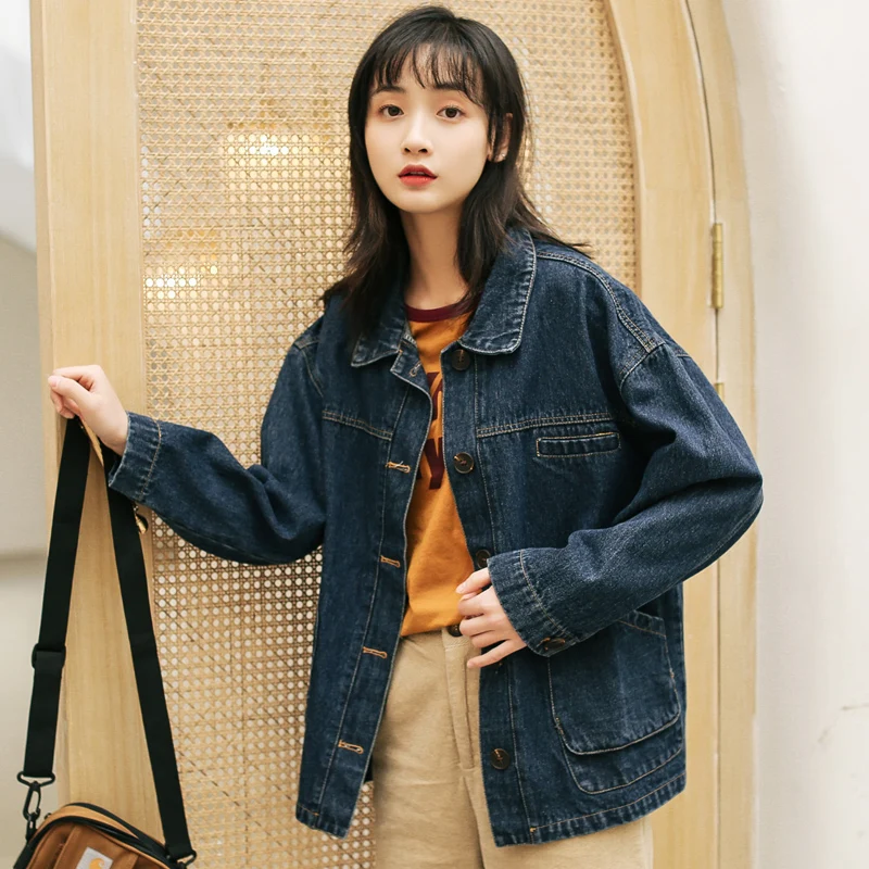 

Spirng 2020 Women Long Sleeve Short Loose Denim Jacket Female Boyfrieds Vintage Jeans Jacket Outwear Autumn Streetwear Jean Coat