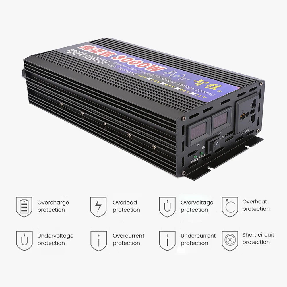 AIYIMA 3000 Вт Чистая синусоида Инвертор DC12V/24 В к AC110V220V 50 Гц автомобильный инвертор преобразования усилитель двойной цифровой дисплей