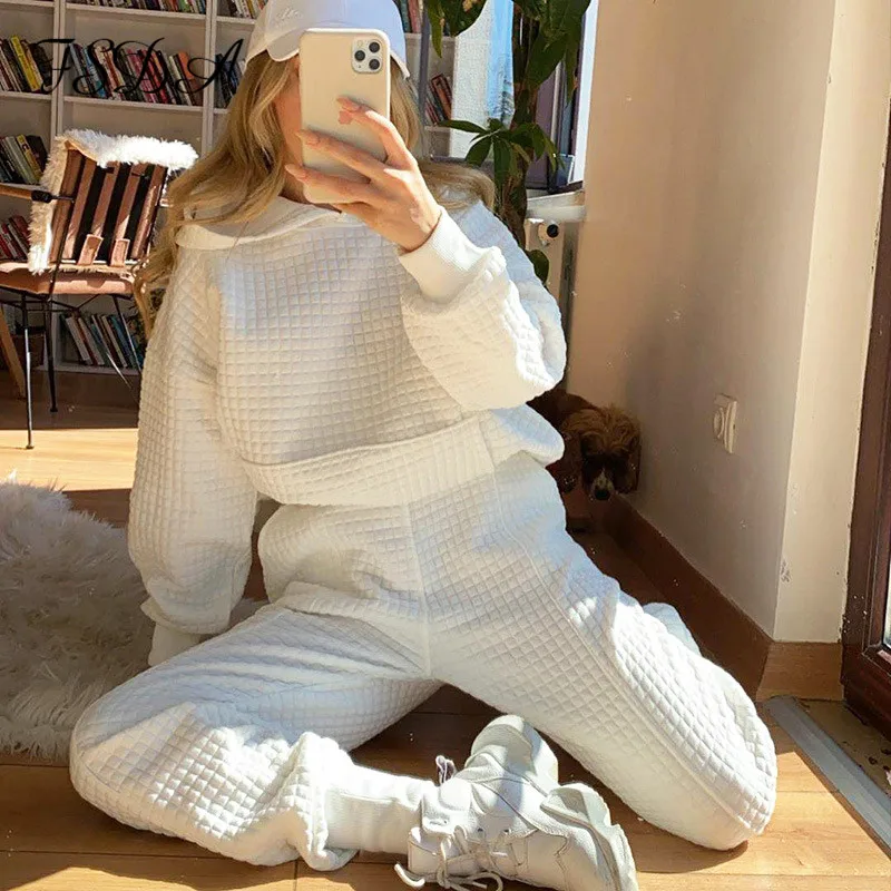 Женский Повседневный комплект FSDA 2020 толстовка с длинным рукавом и штаны белые