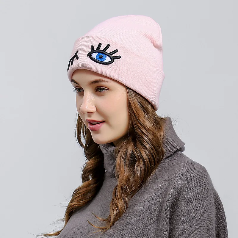 Женская шапка с вышивкой глаз 2019 Осенняя зимняя Лыжная для открытого воздуха