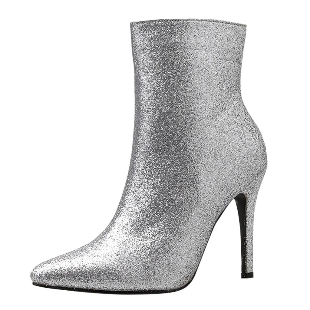 Женская обувь Осенние повседневные Серебристые ботинки для ночного клуба