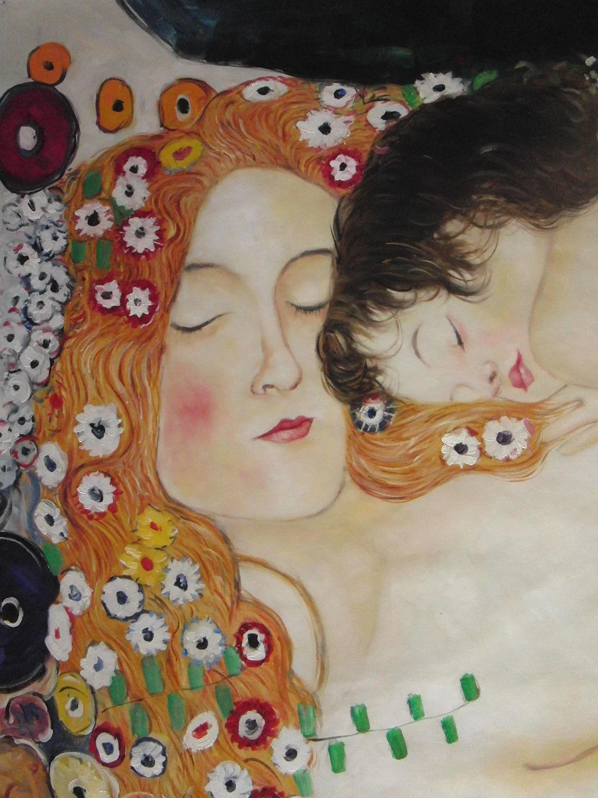 Фото Шелковый постер с художественным принтом Мама и ребенок Gustav Klimt домашний
