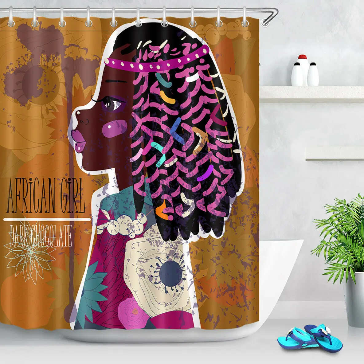 

African Girl Portrait Shower Curtain Sets Bathroom Waterproof Fabric & Hooks