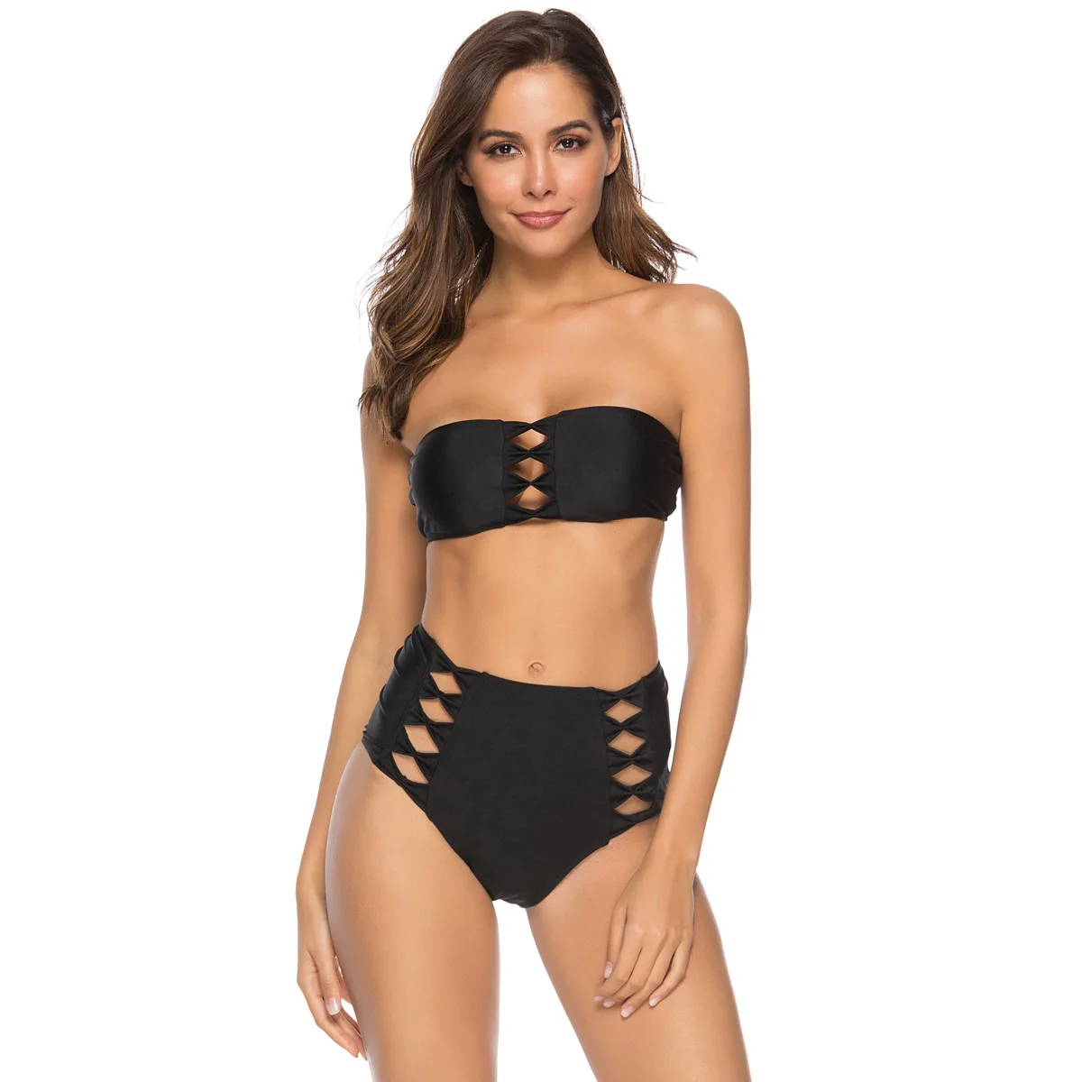 

New sexy bikini bow high waist split Bikini Swimsuit women's black